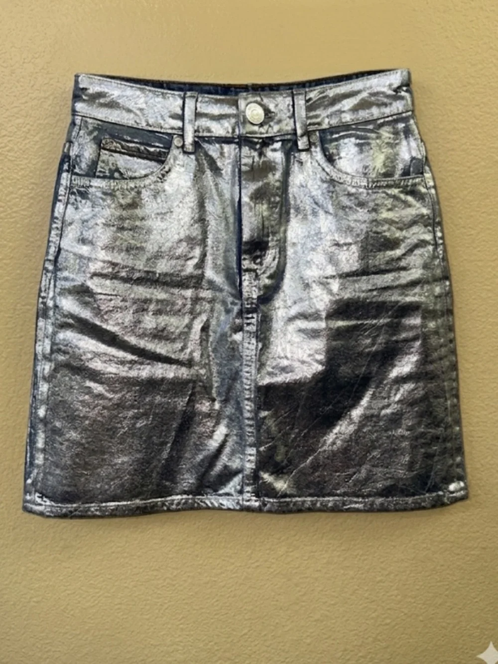 Sandro Metallic Silver & Denim Mini Skirt Size Small (1) Excellent Condition! - Picture 6 of 12